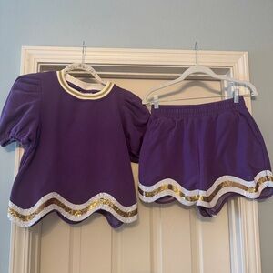 QUEEN OF SPARKLES Purple Sweatshirt with Gold and White Sequin Trim